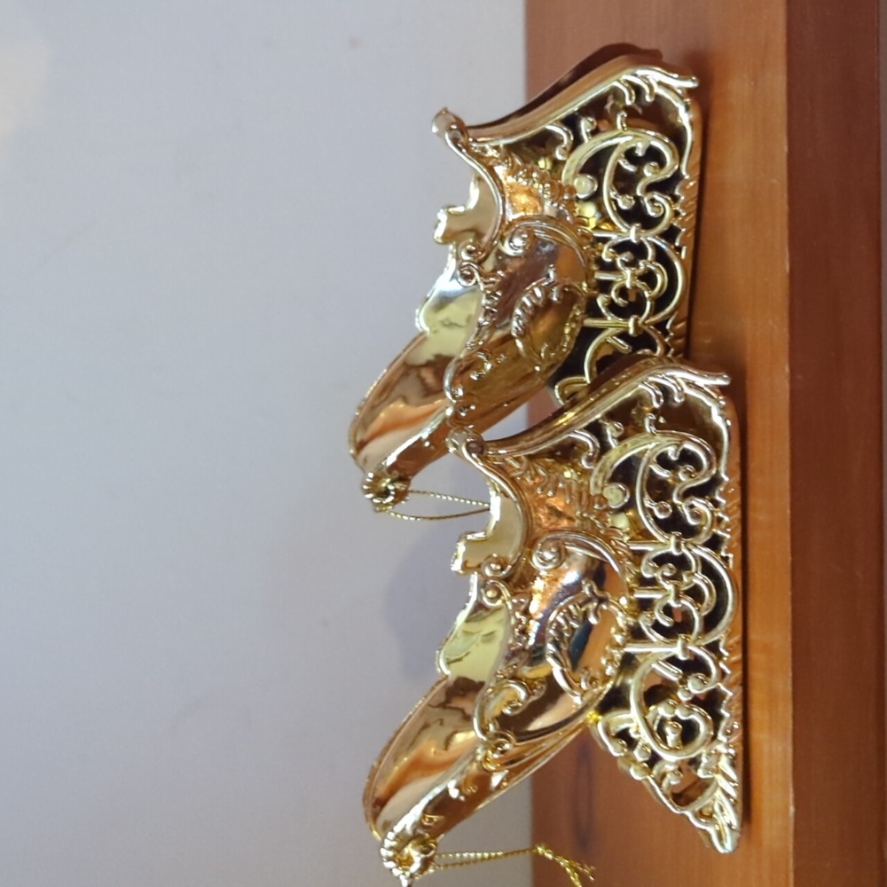 Two Gold Santa Sleigh Christmas Ornaments